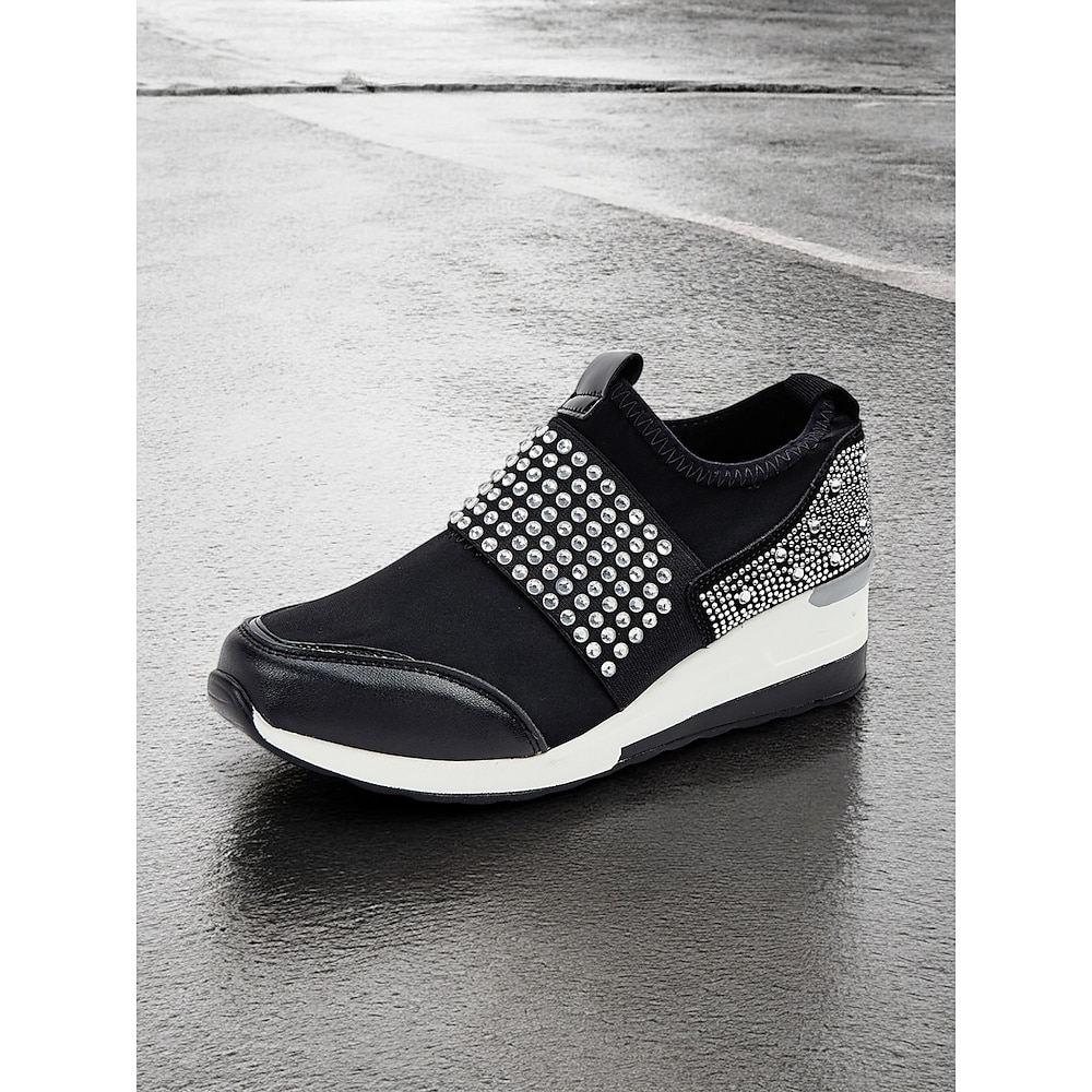 Damen Slip-On Plateau Sneaker mit Strasssteinen - stylischer Freizeitschuh mit Nietenverzierung und bequemem Keilabsatz Lightinthebox