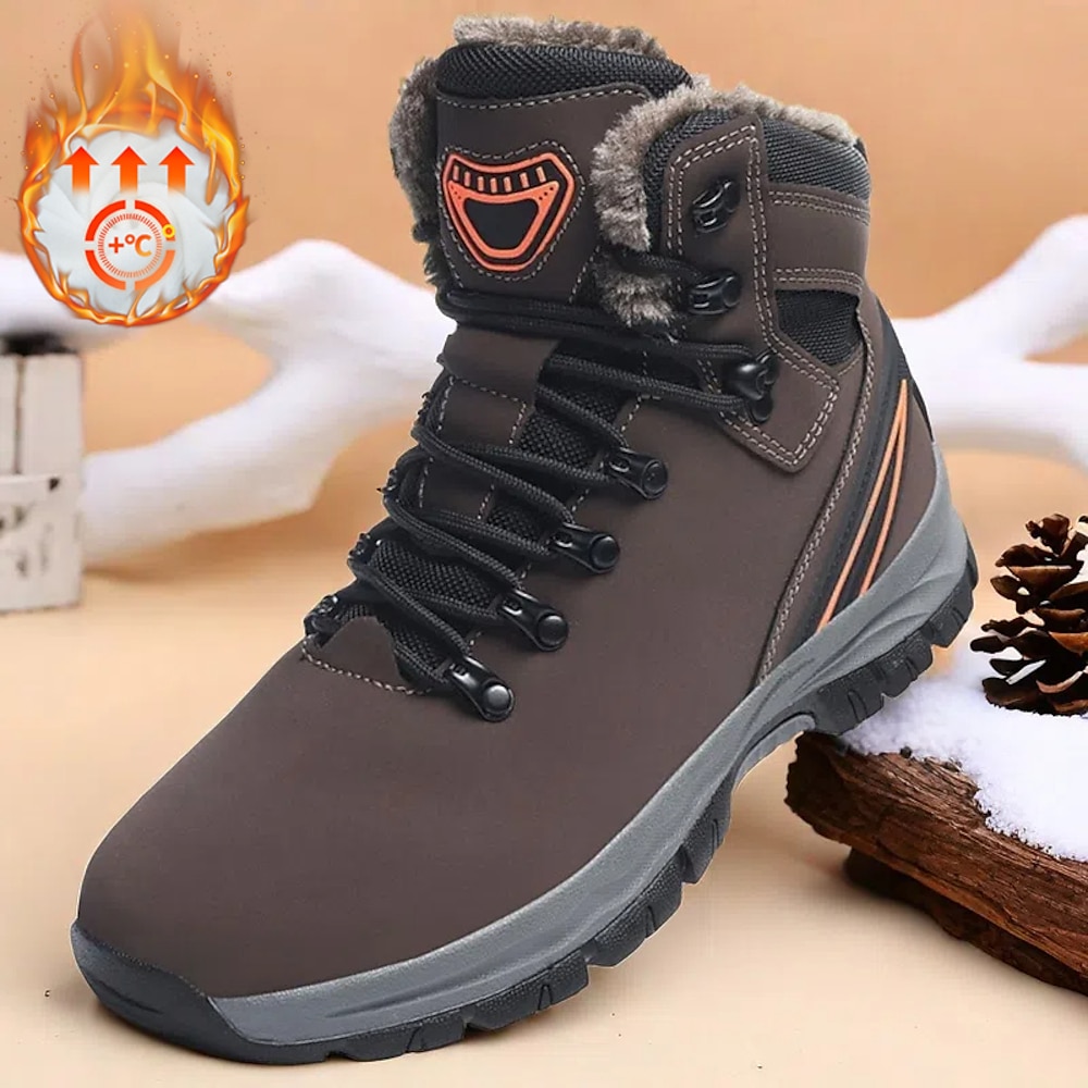 Winter-Wanderstiefel für Herren mit Kunstfellfutter, rutschfester, robuster Sohle und Schnürung - strapazierfähiges Outdoor-Schuhwerk für kaltes Wetter Lightinthebox