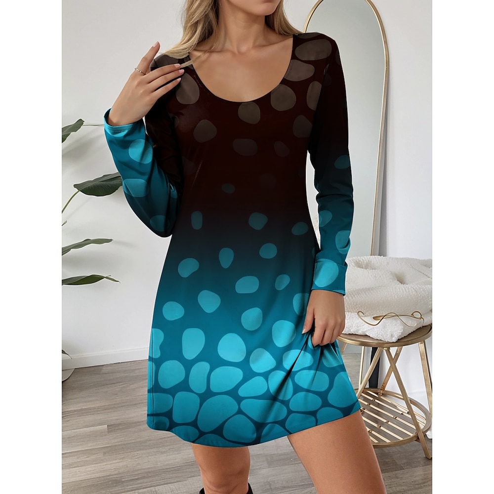 Damen Polyester Farbverlauf Geometrisch Rundhalsausschnitt Minikleid Herbst Winter Lightinthebox