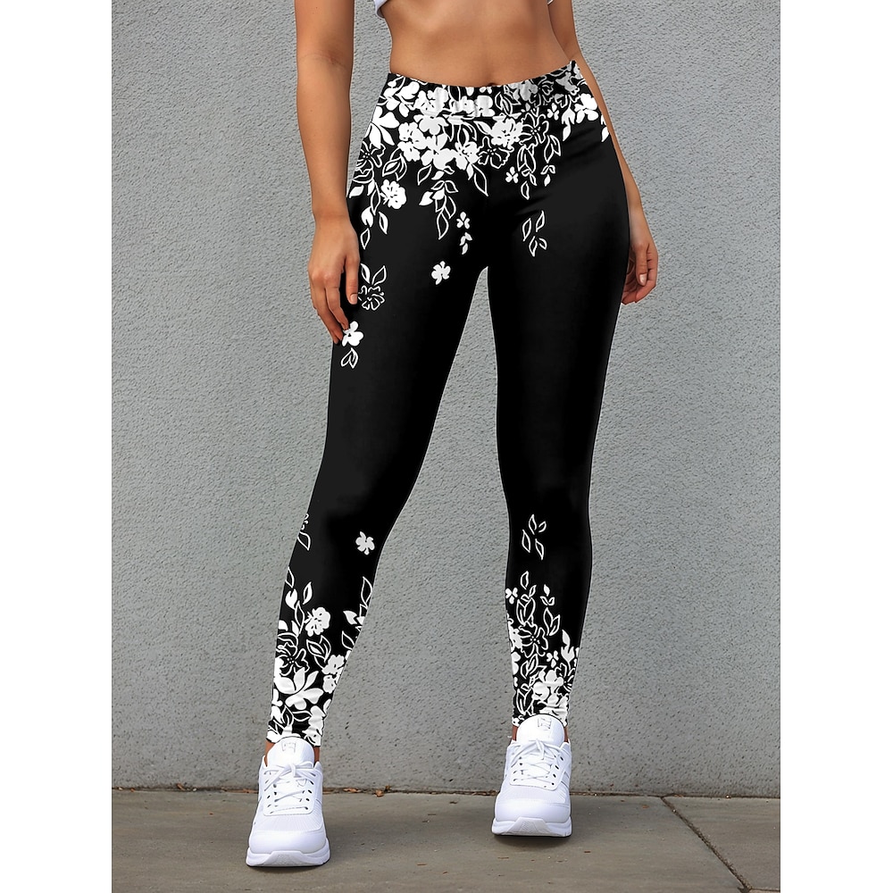 Damen Leggins Blumen In voller Länge Schwarz Herbst Lightinthebox