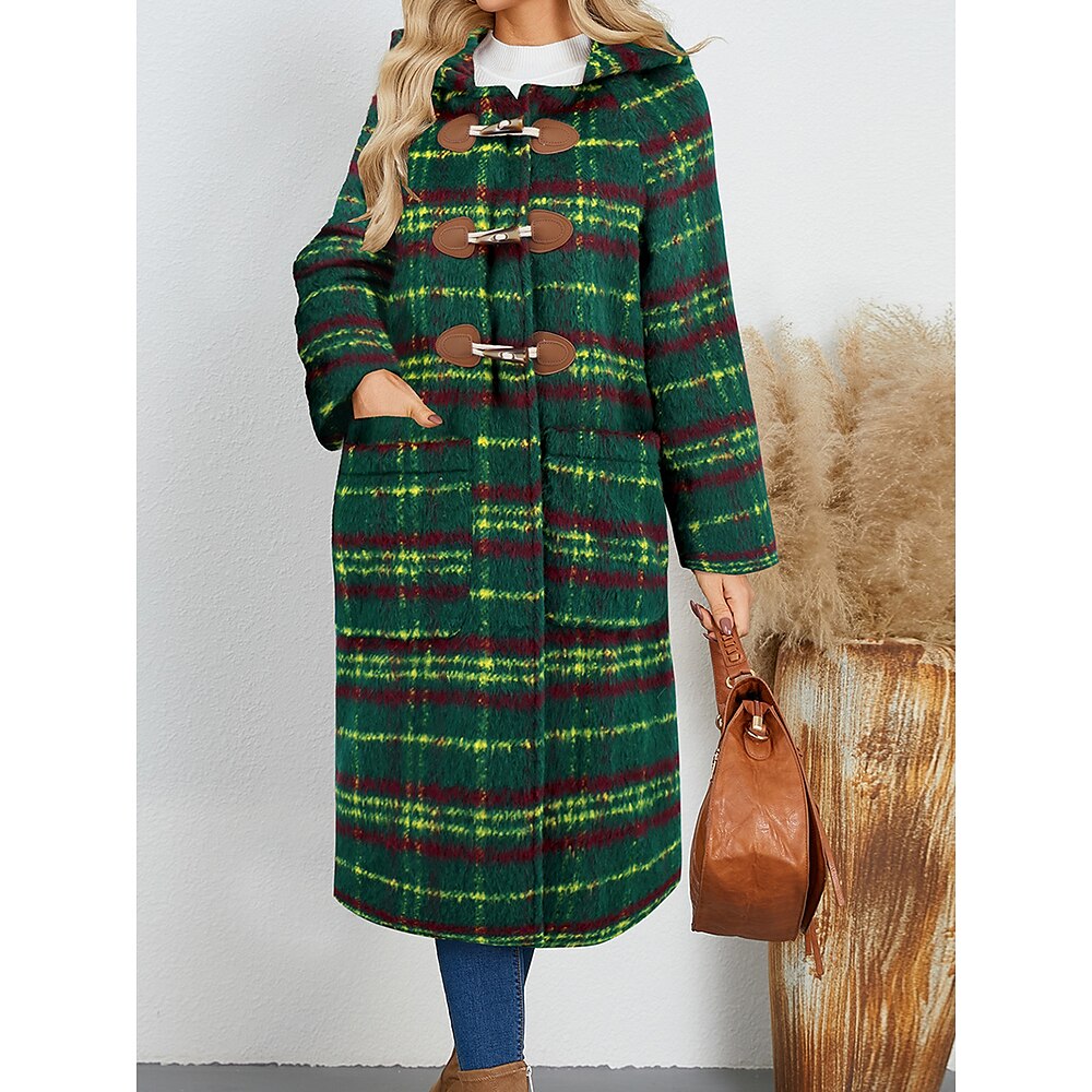 Damen Wintermantel Mantel Täglich Ausgehen Herbst Winter Lang Mantel Regular Fit warm Atmungsaktiv Elegant Künstlerisch / Retro Jacken Langarm Heißprägen Gestreift Mit Taschen Gelb Grün Lightinthebox