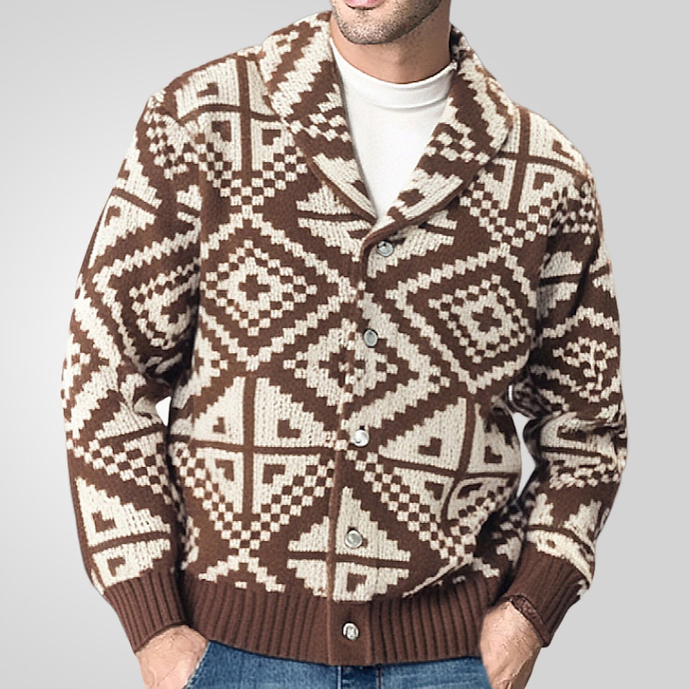 Herren Strickjacke Kurzer Pullover Strickpullover Gerippt Kurz gestrickt Stricken Standard Kariert Schnalle Kariert / Gestreift / Chevron Schalrevers Modisch Klassisch Freizeitskleidung Verabredung Lightinthebox