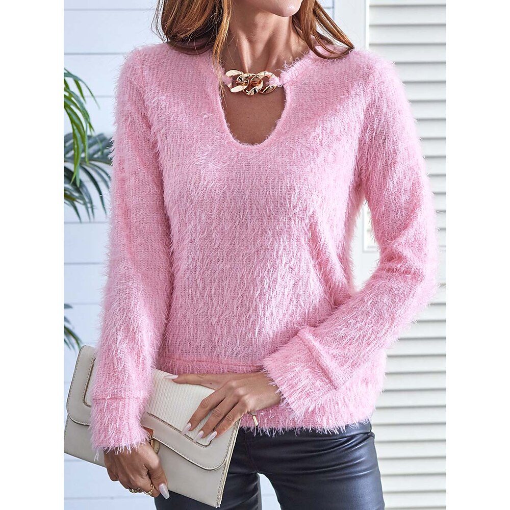 Damen Hemd Bluse Basic Brautkleider schlicht Feste Farbe Normale Oberteile Langarm V Ausschnitt Patchwork Knopf Regular Fit Täglich Rosa Herbst Winter Lightinthebox