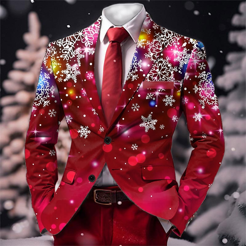 Weihnachten Herren Schneeflocke Mantel Blazer-Jacke Atmungsaktiv Komfortabel Brautkleider schlicht Party-Abendgarderobe Alltagskleidung Knopf 3D-Druck Multi Pocket Herbst Winter Umlegekragen Langarm Lightinthebox