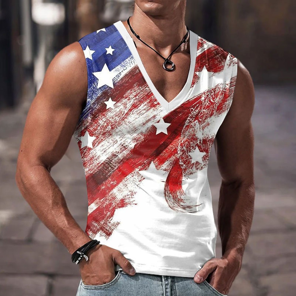 Herren Graphic Nationalflagge Tank Top Shirt Ärmelloses T-Shirt für Männer Ärmellos T-Shirt 3D-Druck V Ausschnitt Hemd Designer Brautkleider schlicht Muskel Sport Laufen Fitnessstudio Rot / Weiß Rote Lightinthebox