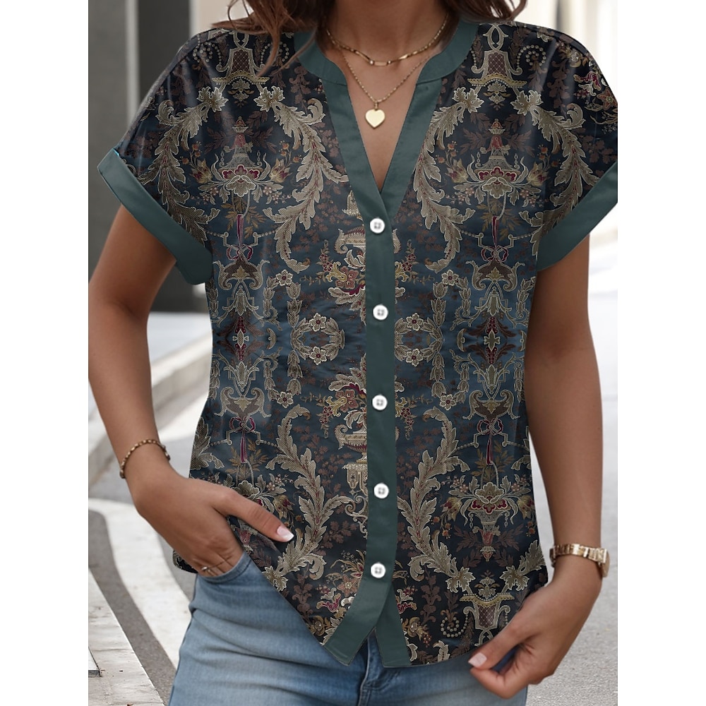 Damen Hemd Bluse Arbeit Täglich Modern Brautkleider schlicht Kurzarm Blau Sommer Frühling Lightinthebox