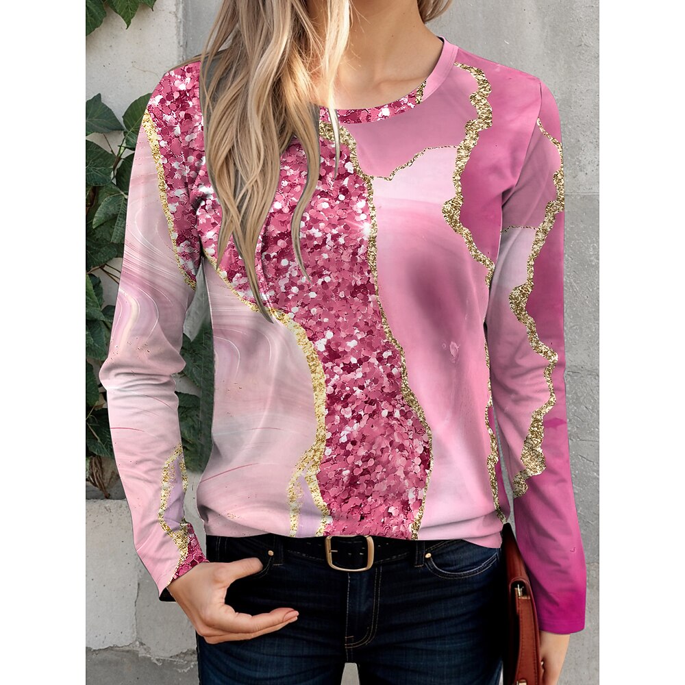 Damen T Shirt Täglich Brautkleider schlicht Langarm Rosa Frühling Herbst Lightinthebox