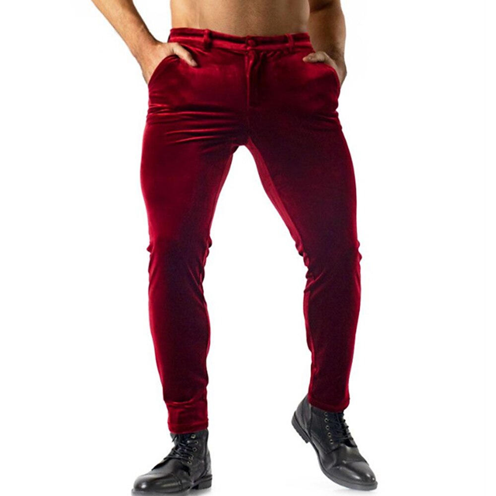 Herren Anzughosen Eng Hose Hosen Freizeithose Samthose Tasche Glatt Komfort Weich In voller Länge Party Outdoor Täglich Modisch Strassenmode Schwarz Rote Mikro-elastisch Lightinthebox