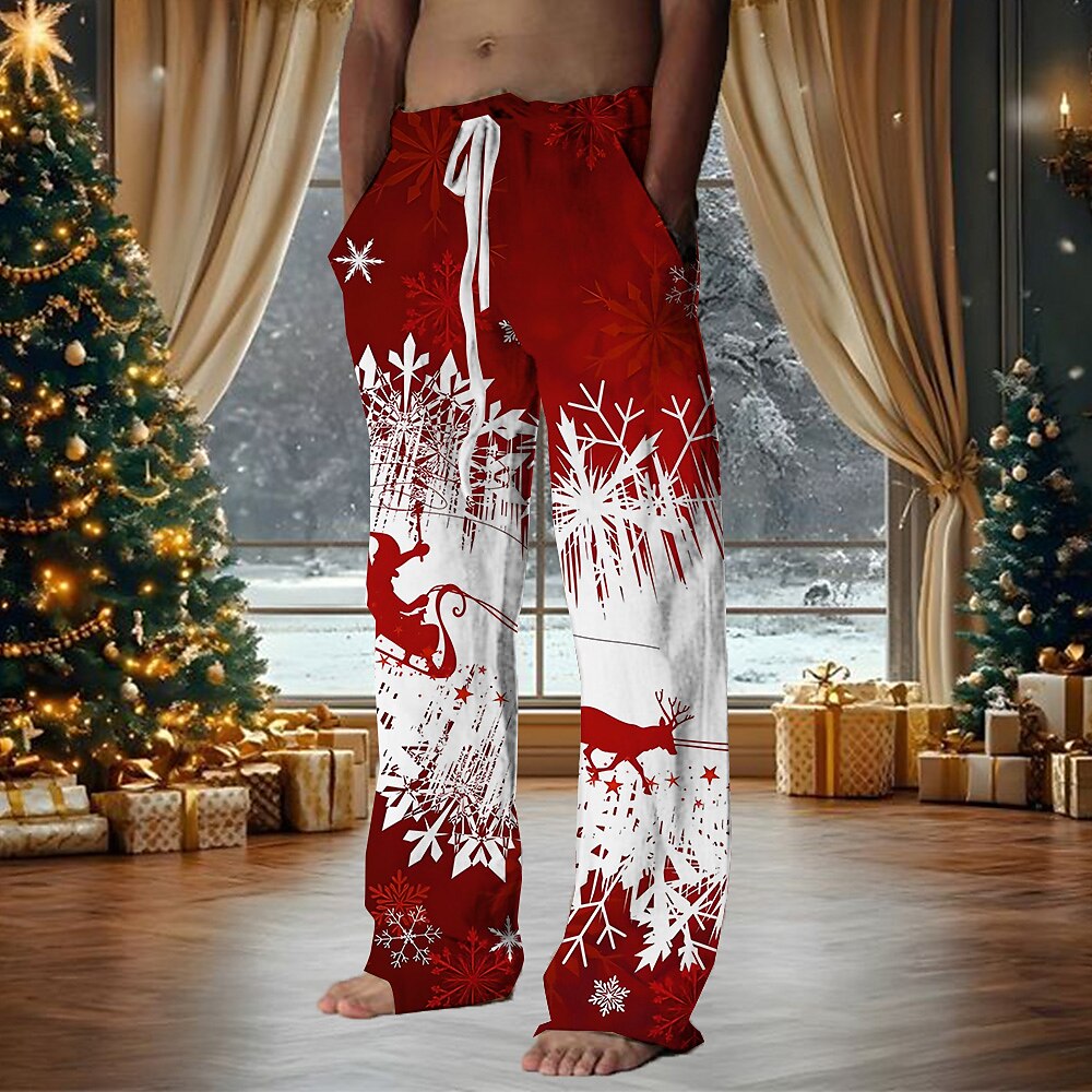 Weihnachten Herren Weihnachtsmann Hirsch Hosen Hose Mittlere Taillenlinie Elastischer Kordelzug in der Taille Hawaiianisch Brautkleider schlicht Outdoor Party-Abendgarderobe Festtage Hose mit geradem Lightinthebox