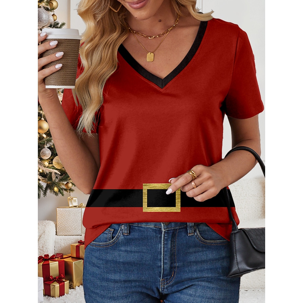 Damen T Shirt Weihnachten Basic Brautkleider schlicht Kurzarm Rote Sommer Frühling Lightinthebox