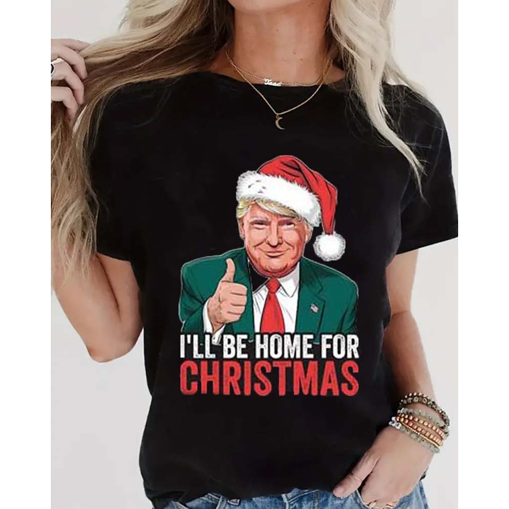 Damen T Shirt Weihnachten Täglich Weihnachten Brautkleider schlicht Lustig Kurzarm Schwarz Sommer Frühling Lightinthebox