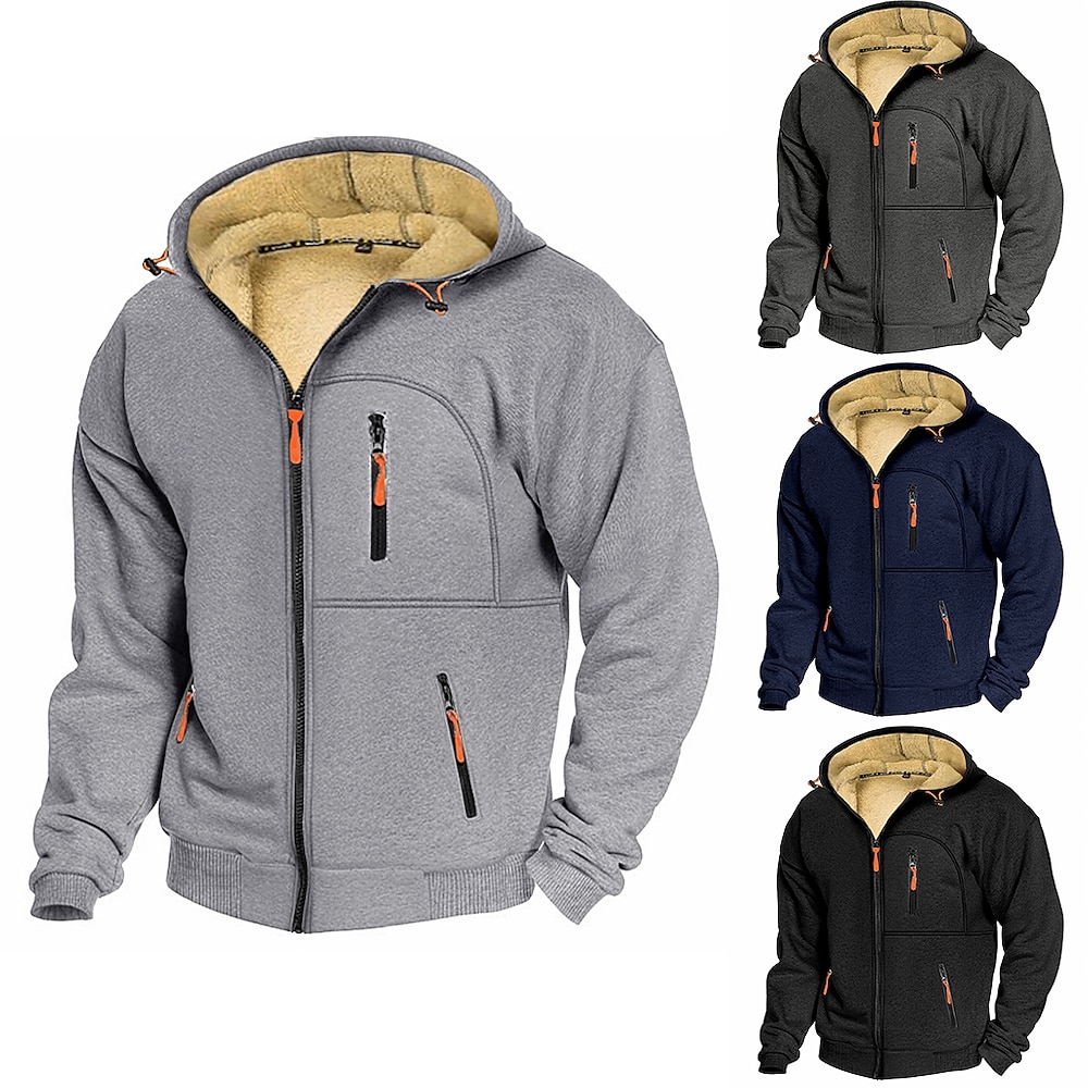 Herren Hoodie Sweatshirt Kapuze Kapuzenshirt mit durchgehendem Reißverschluss Fleece-Hoodie Taktischer Kapuzenpullover Schwarz Marineblau Dunkelgray Grau Mit Kapuze Glatt Zip Tasche Sport Natur Lightinthebox