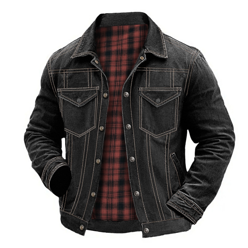 Herren Trucker Jacke Jeansjacke Formal Heim Tasche Winter Frühling Herbst Feste Farbe Vintage Modisch Hemdkragen Standard Schwarz Grün Khaki Dunkelblau Leicht Blau Jacken Lightinthebox