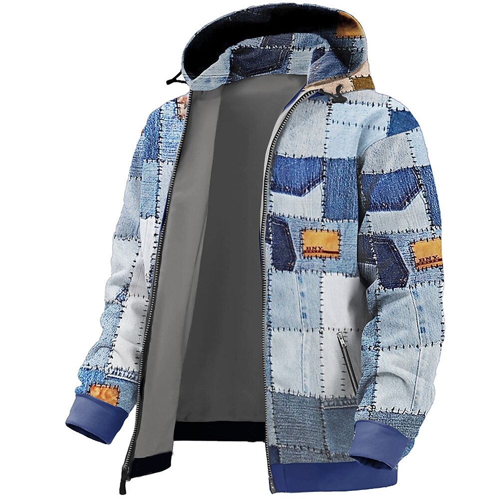 Herren Patchwork Hoodies Hoodie Sweatshirt Kapuze Sweatshirt mit Kapuze Mit Kapuze Modisch 3D-Druck Festtage Reise Strassenmode Blau Braun Zip Tasche Kordelzug Herbst Winter Designer Lightinthebox