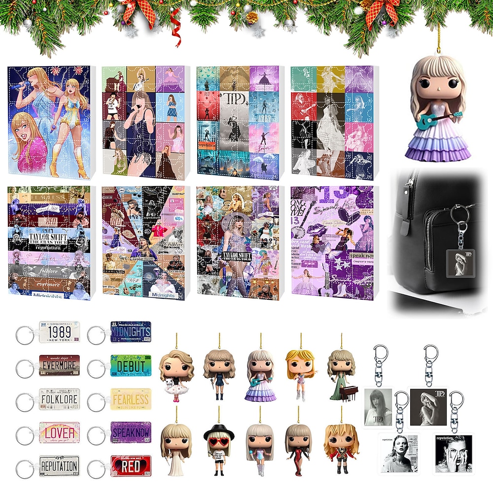 Swifties Weihnachts-Adventskalender, 24 Tage Acryl 2D Ornamente Schlüsselanhänger, Weihnachts-Countdown-Kalender, Geschenk für Musikliebhaber, Fans, Teenager und Freunde Lightinthebox