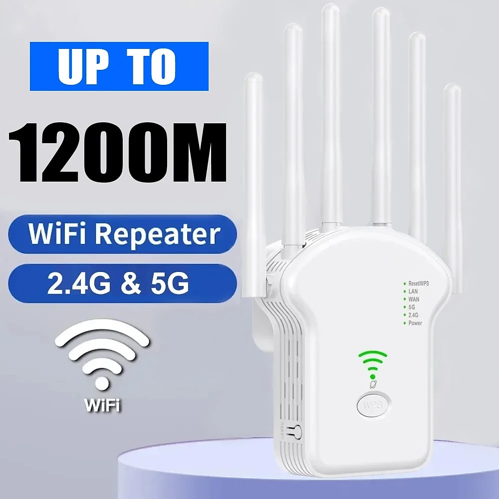 1200 Mbit/s WLAN-Repeater, drahtloser WLAN-Signalverstärker, Dualband, 2,4 G, 5 G, Netzwerkverstärker, WPS-Router Lightinthebox