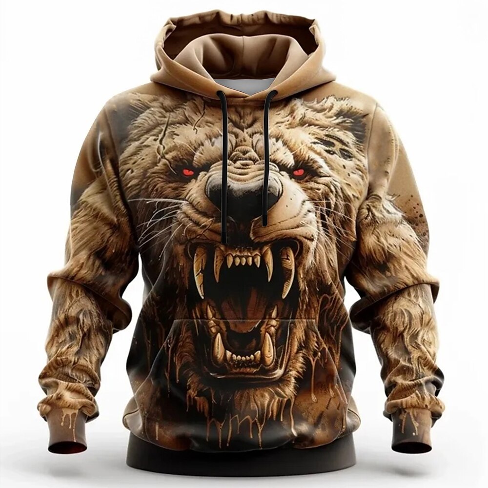 Herren Bär Hoodies Pullover Oberbekleidung Sweatshirt mit Kapuze Rundhalsausschnitt Modisch 3D-Druck Party Festtage Strassenmode Braun Kordelzug Herbst Winter Designer Lightinthebox