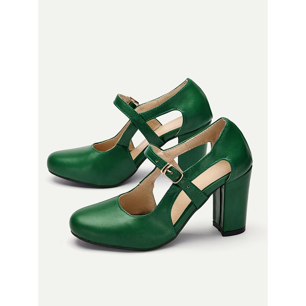 Grüne Mary-Jane-Schuhe mit Blockabsatz im Vintage-Stil für Damen - klobige High Heels mit Schnallenriemen, bequeme Lederpumps im Retro-Stil Lightinthebox