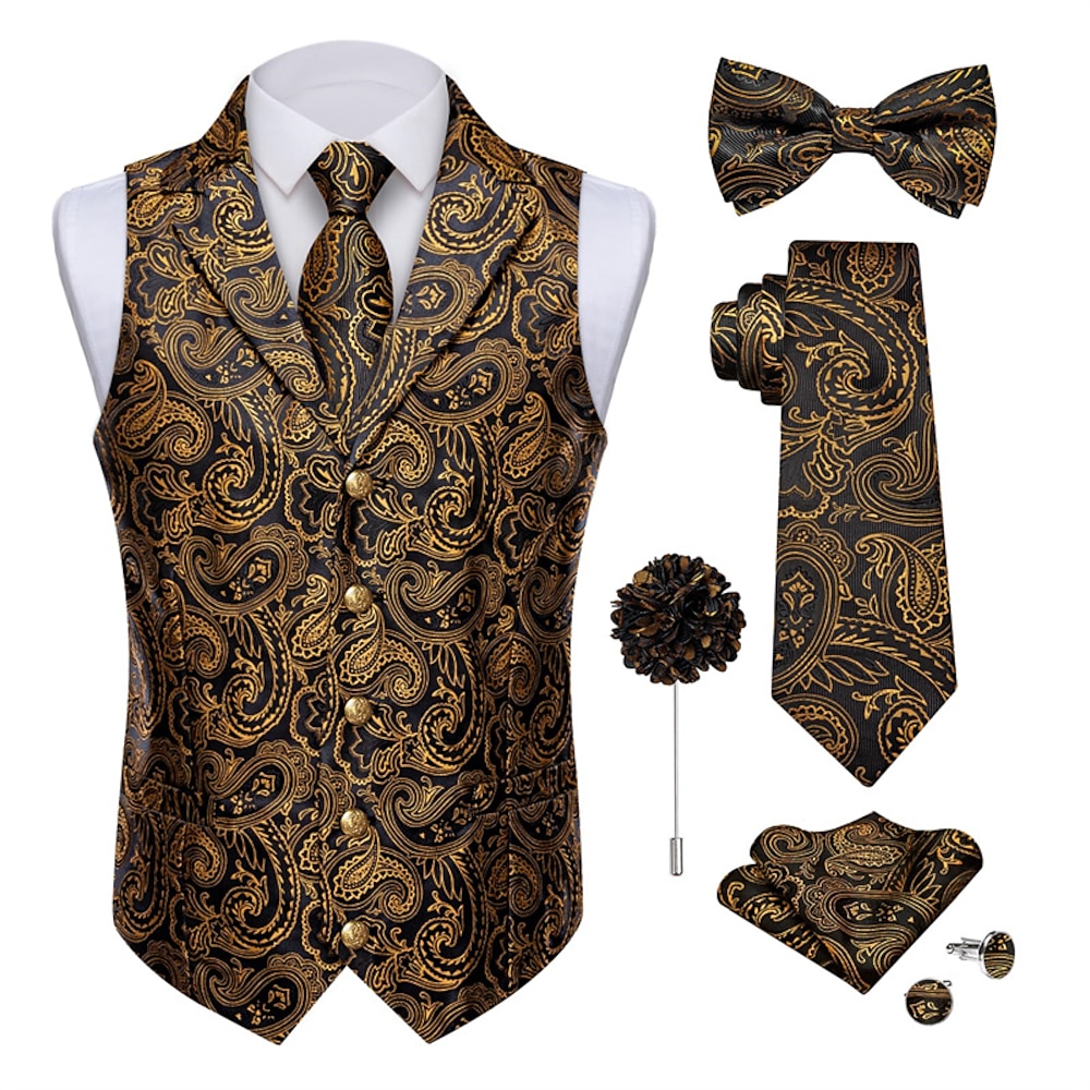 Retro Vintage Brüllen 20s 1920s Austattungen Weste Zubehör-Set Faschingskostüme 7 PCS- Gentleman Gangster Herren Paisley-Muster Jacquard Weihnachten Halloween Karneval Maskerade Cocktailparty Lightinthebox