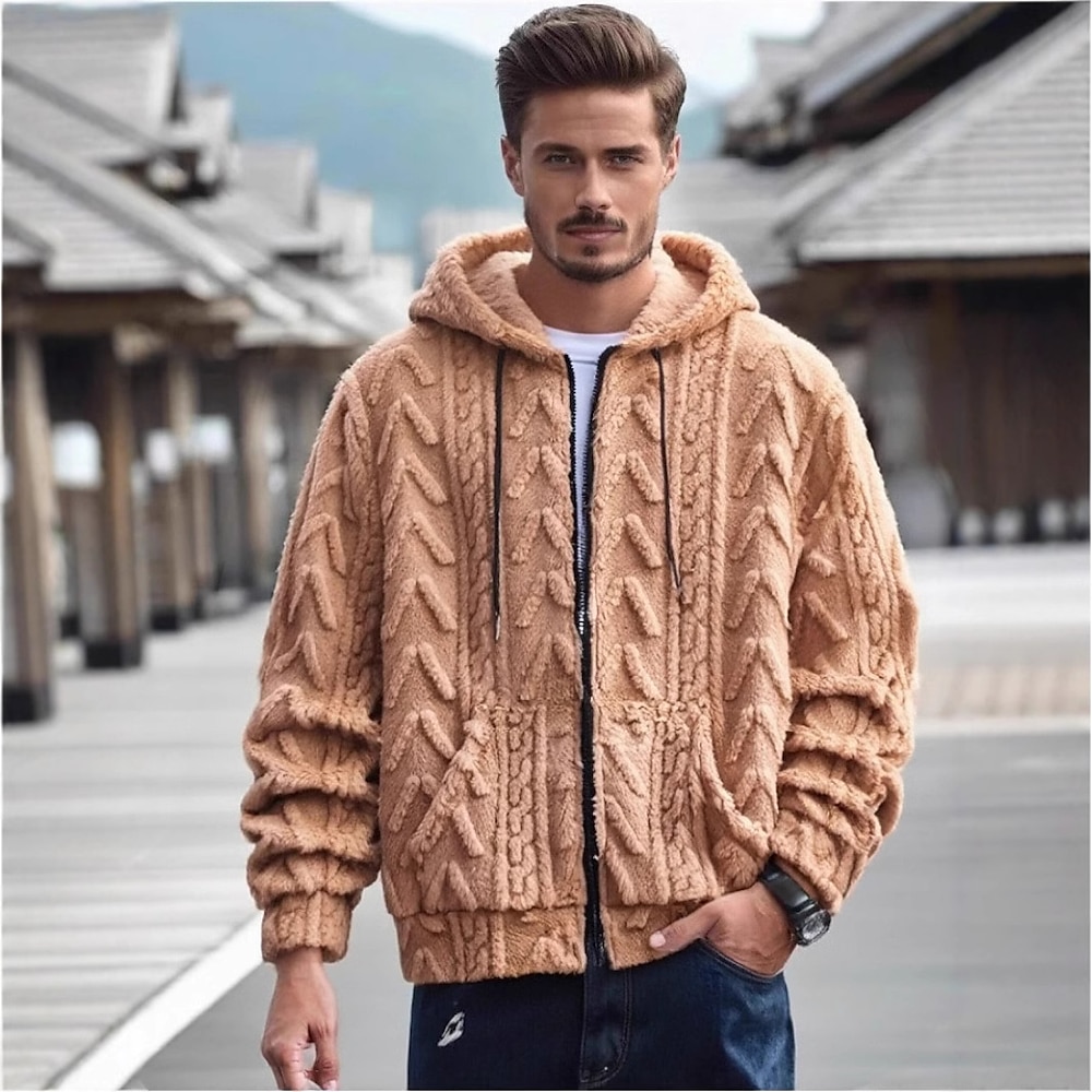 Herren Hoodie Sweatshirt Kapuze Kapuzenshirt mit durchgehendem Reißverschluss Fleecejacke Fleece-Hoodie Schwarz Khaki Grau Mit Kapuze Glatt Patchwork Sport Natur Casual Täglich Polyester Lightinthebox