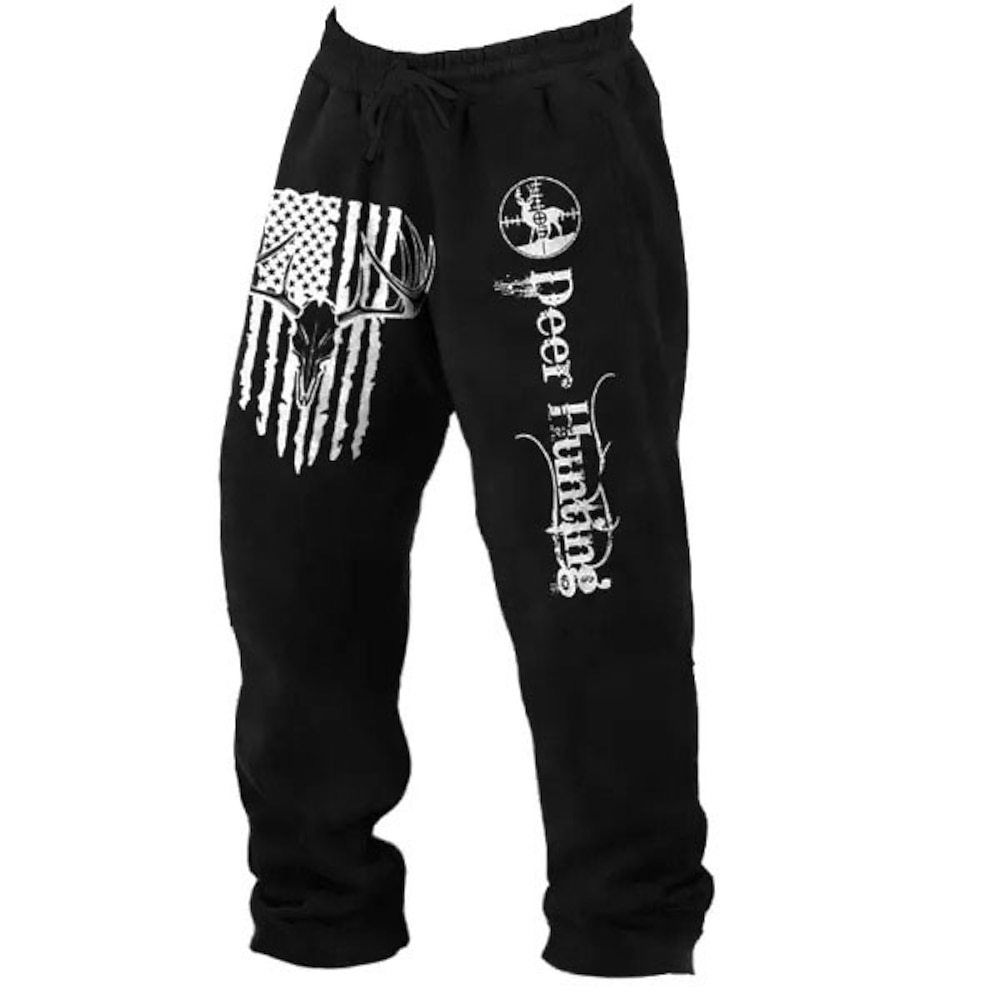 Herren Amerikanische US-Flagge Hirsch Jogginghose Jogger Fleece-Jogginghose Elastischer Kordelzug in der Taille Vintage Brautkleider schlicht Outdoor Strasse Alltagskleidung Tasche Hose mit geradem Lightinthebox