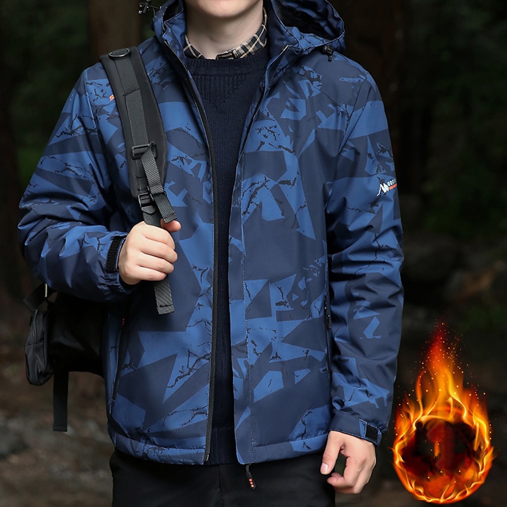 Herren Fleecejacke für Wanderer Winter Draussen Patchwork warm Fleece-Futter Wasserdicht Vliesjacken Voller Reißverschluss Klettern Camping / Wandern / Höhlenforschung Reisen Schwarz Blau Grau Lightinthebox