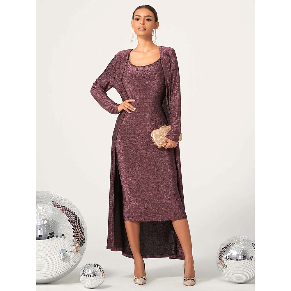 Damen Vintage-Kleid Glitzer Langarm Cocktailparty Graues Rosa Lightinthebox