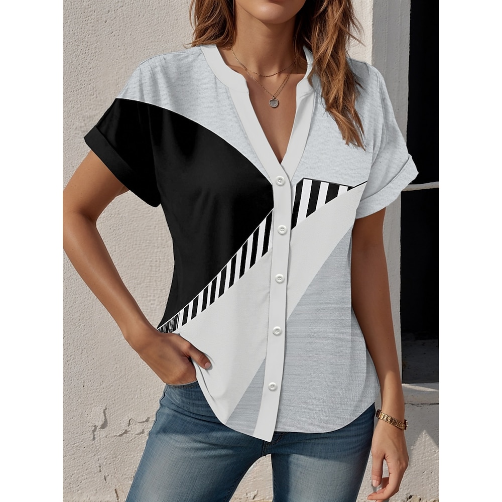 Damen Hemd Bluse Arbeit Täglich Modern Brautkleider schlicht Kurzarm Grau Sommer Frühling Lightinthebox