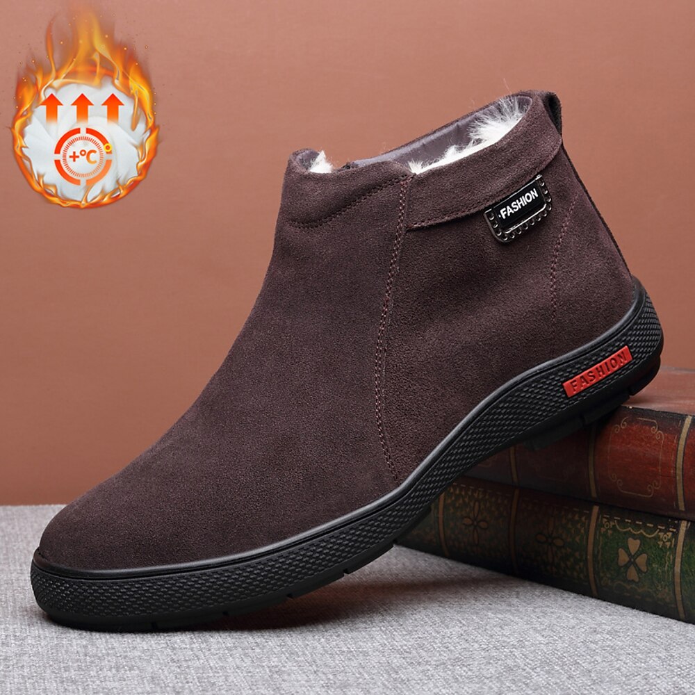 braune Wildlederstiefeletten für Herren mit Kunstfellfutter, rutschfester Gummisohle und minimalistischem Design - perfekt für die Freizeit im Winter Lightinthebox