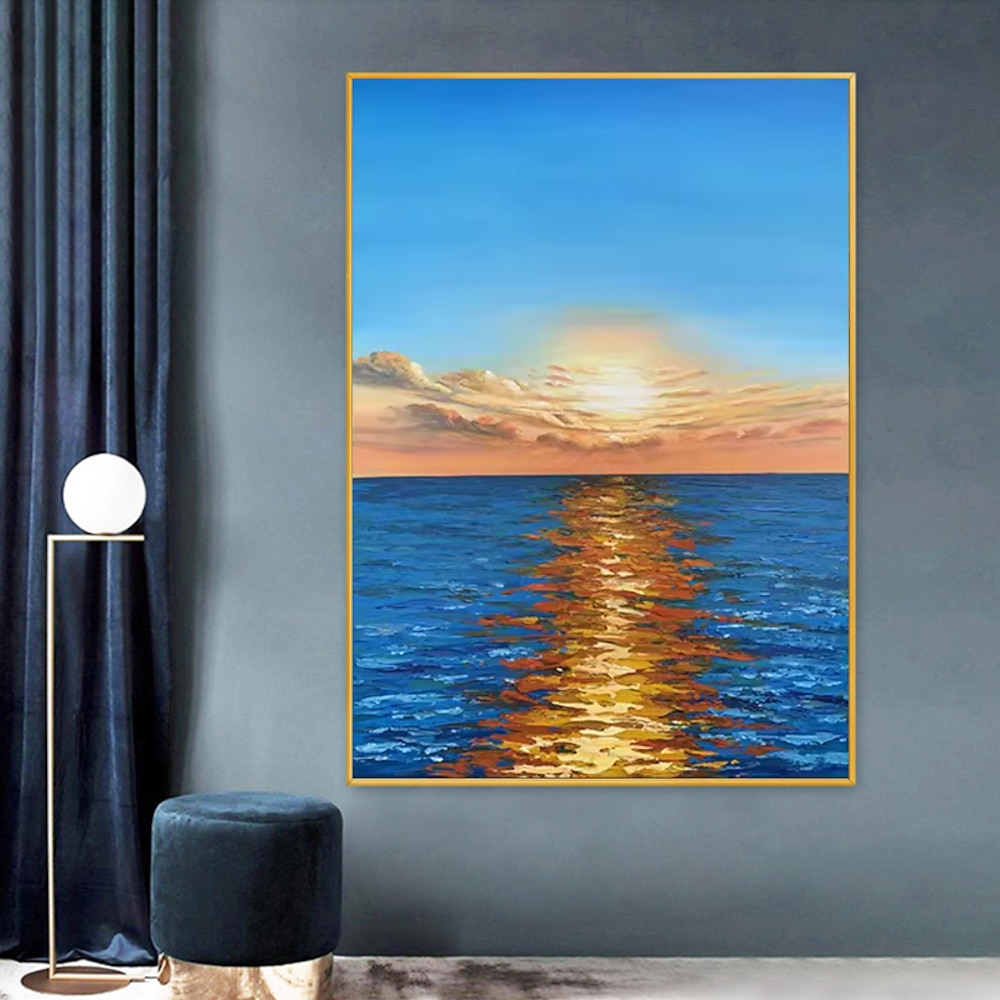 handgefertigte Ölgemälde Leinwand Wandkunst Dekoration moderne abstrakte Meer Sonnenaufgang Landschaft für Wohnkultur gerollt rahmenlose ungedehnte Malerei Lightinthebox