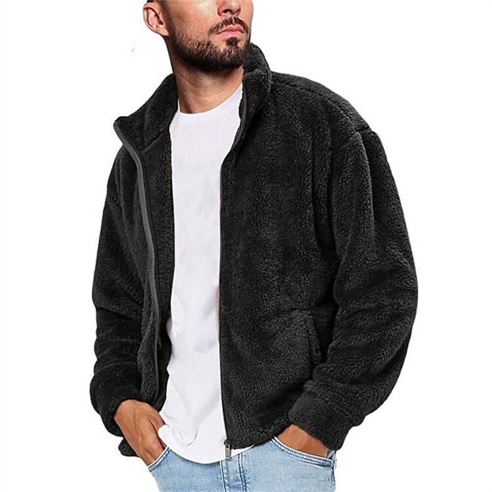 Herren Sweatshirt Pullover Polarvlies Sweatshirt mit durchgehendem Reißverschluss Schwarz Braun Grün Grau Stehkragen Glatt Tasche Sport Natur Täglich Festtage Polyester Strassenmode Basic Lightinthebox