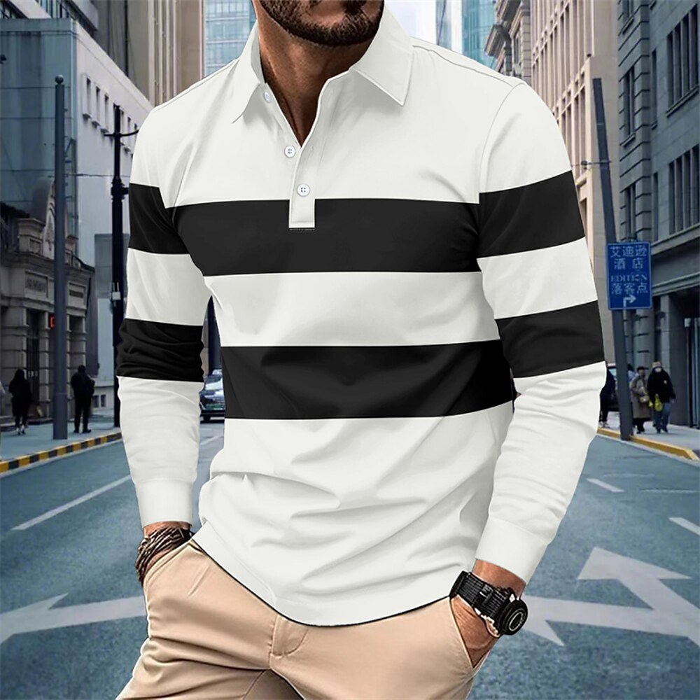 Herren Golfhemd Golf Poloshirts Arbeit Casual Kargen Langarm Basic Modern Farbblock Patchwork Knopf Frühling Herbst Regular Fit Schwarz Weiß Armeegrün Grau Golfhemd Lightinthebox