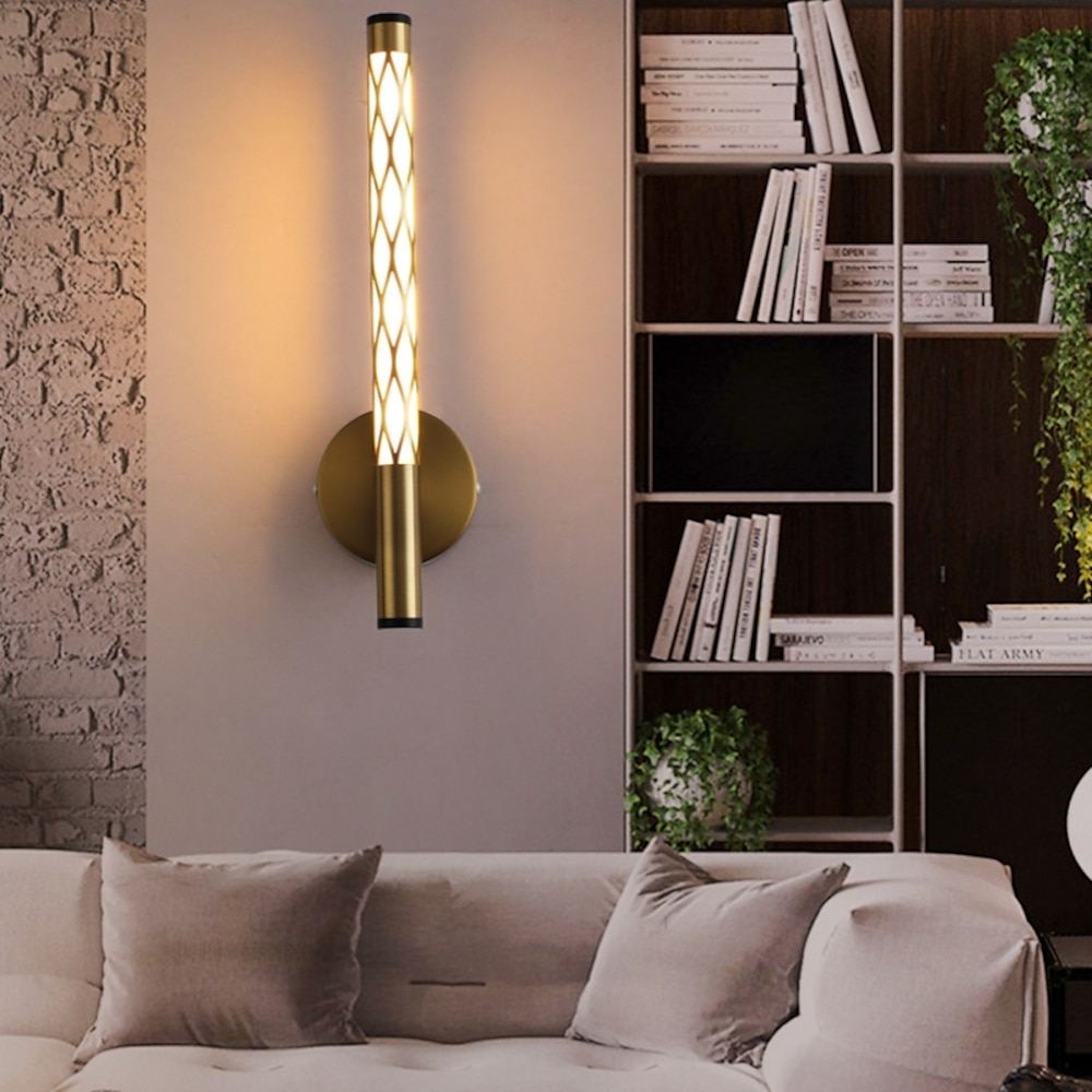 Wandlampe goldene lange Röhre ultradünne lineare Metallflöte Wandleuchte mit Acryl moderne dekorative LED-Korridorbeleuchtung Lichter 110-240 V 4 W Lightinthebox