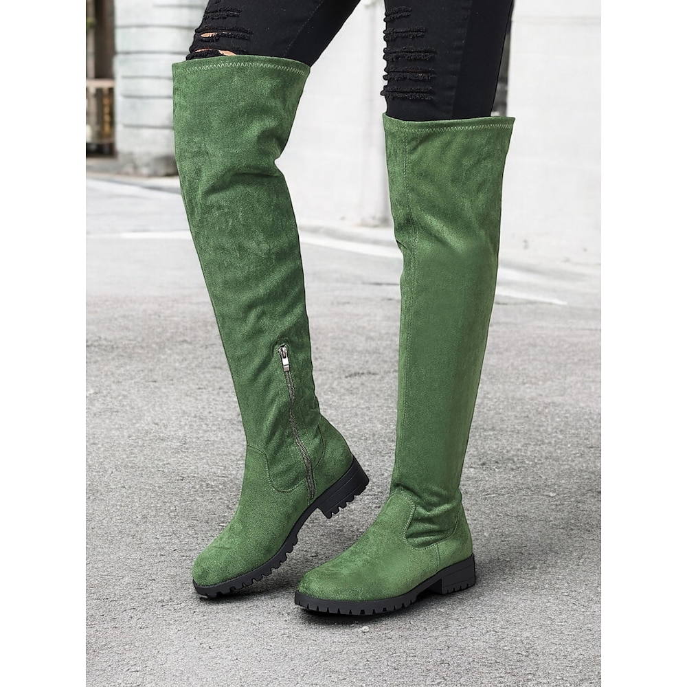 grüne Overknee-Stiefel aus Wildlederimitat für Damen - dicke Sohle mit seitlichem Reißverschluss für lässige Wintermode Lightinthebox