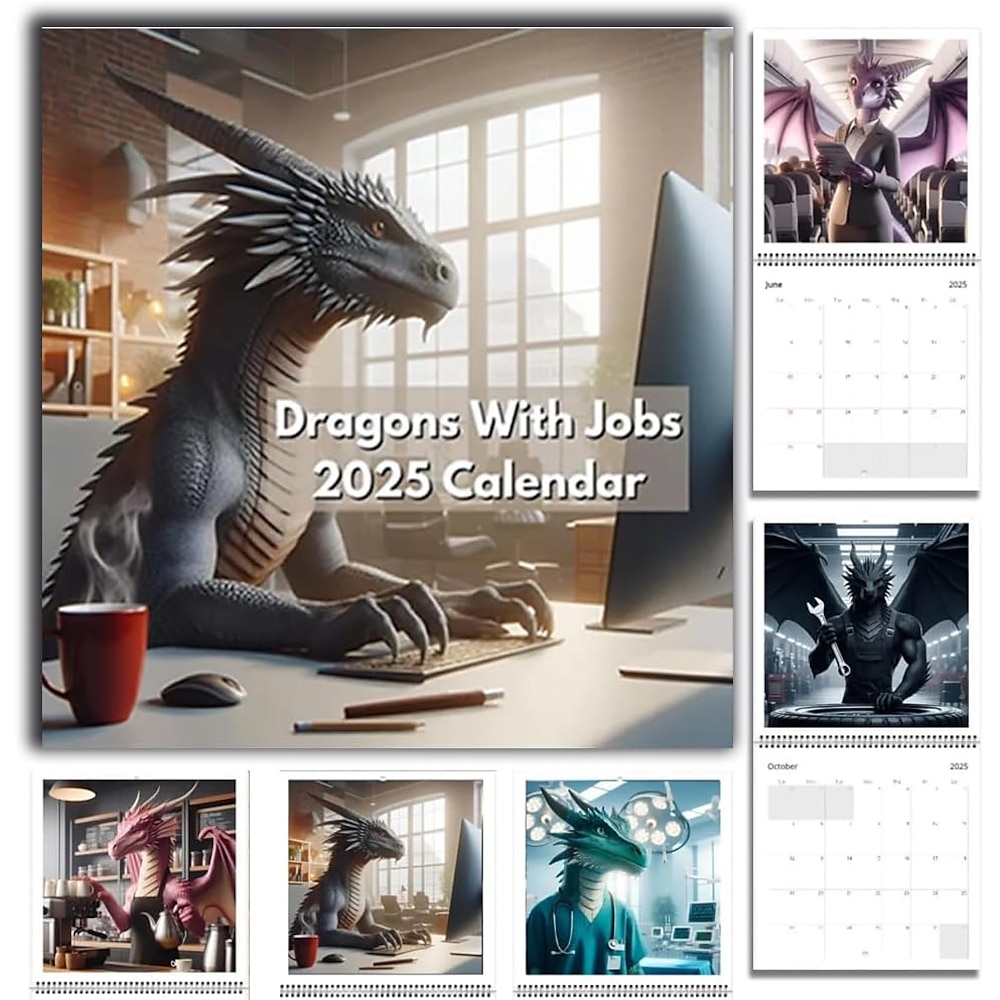 Kalender 2025 mit Drachen und Aufgaben, Wandkalender 2025 - lustiger Drachenkalender 2025, inspirierender Drachenkalender, vertikaler monatlicher Wandkalender 2025 für die Organisation zu Hause und im Lightinthebox