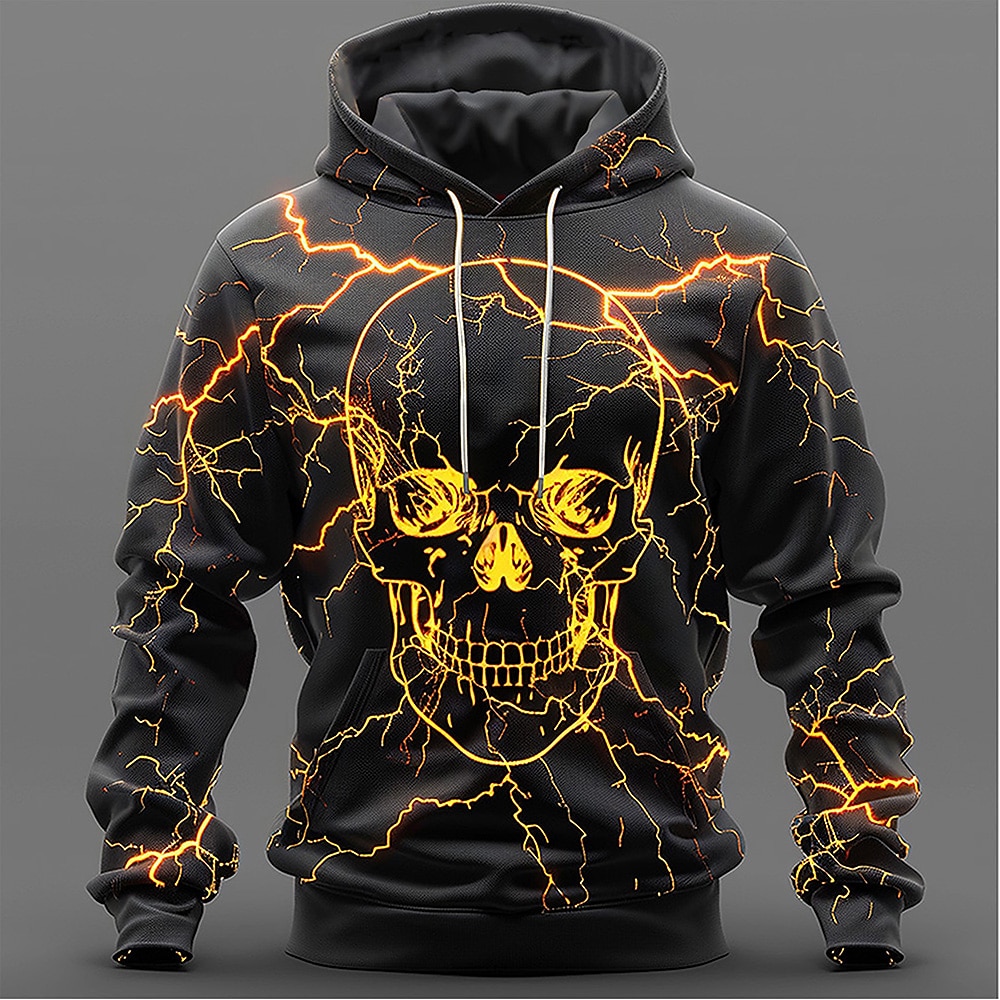 Herren Totenkopf Motiv Hoodies Pullover Oberbekleidung Sweatshirt mit Kapuze Rundhalsausschnitt Modisch 3D-Druck Party Festtage Strassenmode Gelb Purpur Kordelzug Herbst Winter Designer Lightinthebox