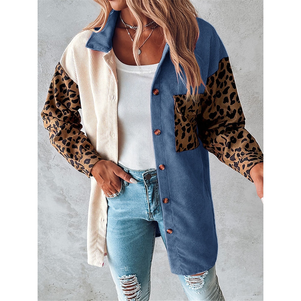 Damen Freizeitjacke Outdoor Knopf Leopard Windundurchlässig Modisch Regular Fit Oberbekleidung Langarm Herbst Blau S Lightinthebox