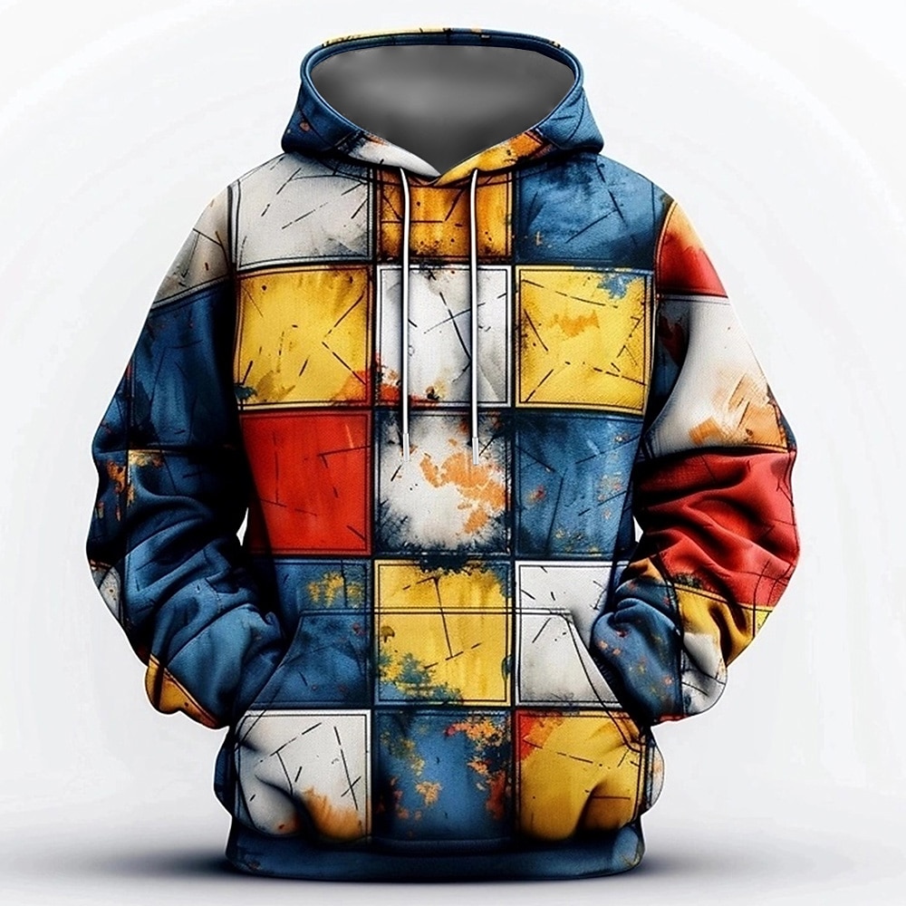 Herren Plaid / Karomuster Hoodies Pullover Oberbekleidung Sweatshirt mit Kapuze Rundhalsausschnitt Modisch 3D-Druck Festtage Ausgehen Strassenmode Regenbogen Kordelzug Herbst Winter Designer Lightinthebox