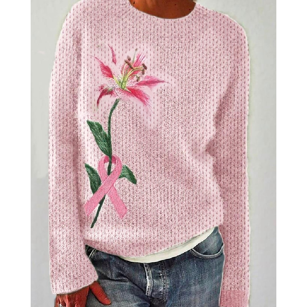 Damen Pullover Rundhalsausschnitt Stricken Bedruckt Herbst Winter Standard Formal Wochenende Täglich Langarm Graphic Rosa M L XL Lightinthebox