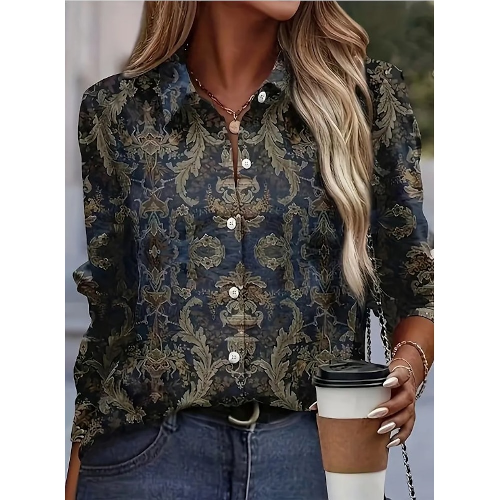 Damen Hemd Boho-Shirt Langarm Marineblau Herbst Winter Lightinthebox