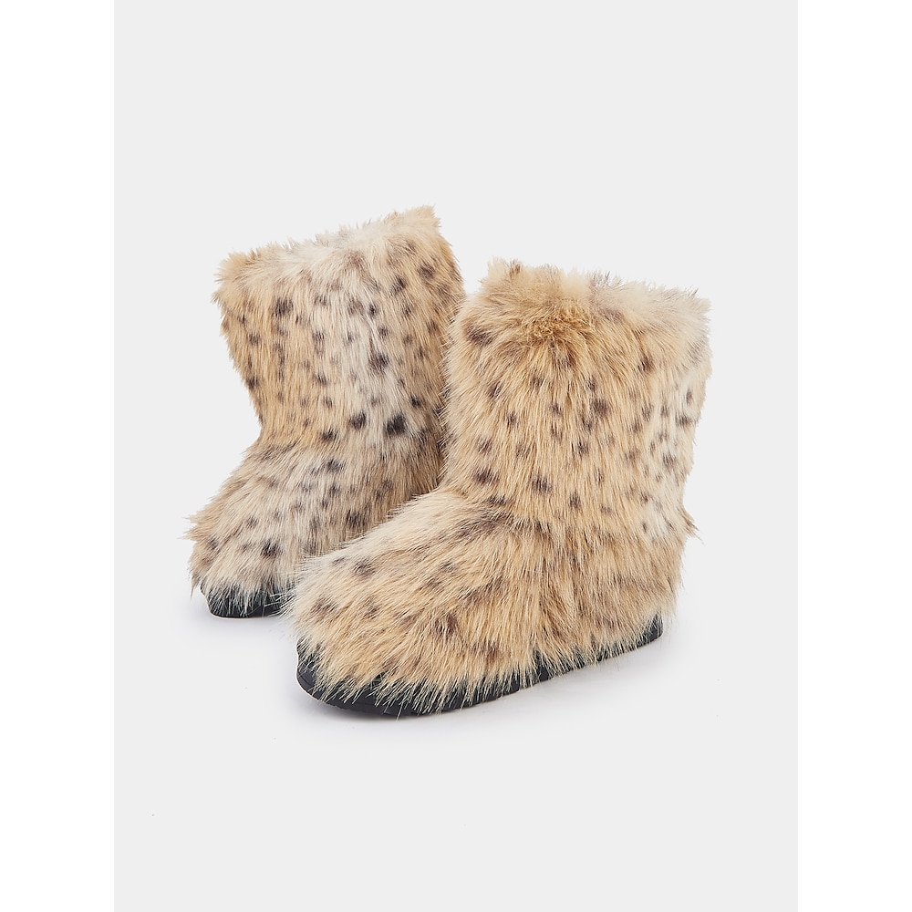 Damen Stiefel Schneestiefel Täglich Leopard Innenfutter aus Fleece Stiefel mit mittlerer Wade Flacher Absatz Runde Zehe Plüsch Brautkleider schlicht Komfort Wolle Kunstpelz Halbschuhe Leopard Lightinthebox