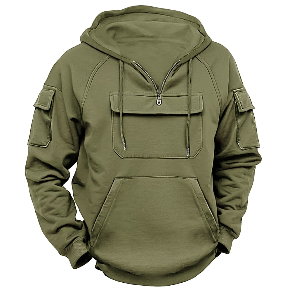 Herren Hoodie Sweatshirt Kapuze Hoodie mit Viertelreißverschluss Taktischer Kapuzenpullover Schwarz Armeegrün Blau Khaki Dunkelgray Mit Kapuze Glatt Tasche Sport Natur Täglich Festtage Strassenmode Lightinthebox