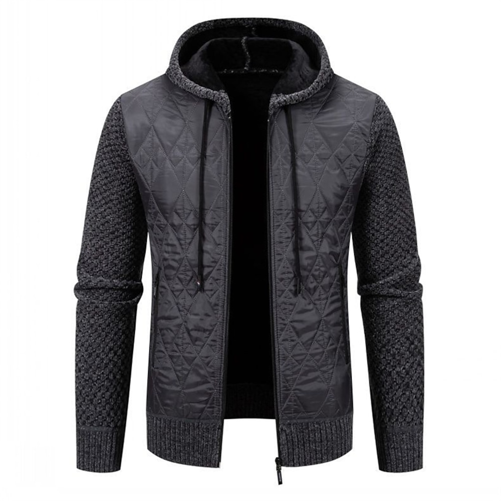 Herren Strickjacke Kurzer Pullover Zip Pullover Reißverschluss Strickpullover Gerippt Stricken Standard Patchwork Farbblock Mit Kapuze Modisch Klassisch Freizeitskleidung Verabredung Bekleidung Lightinthebox