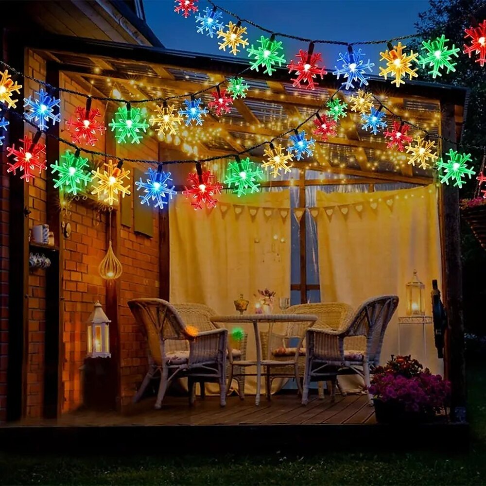 Solar-Lichterkette mit Schneeflocken, 12 m, 100 LEDs 5m 20 LEDs mehrfarbig Outdoor IP65 wasserdicht Weihnachtsbaum Dekoration, Garten Hof Weihnachtsbeleuchtung Lightinthebox