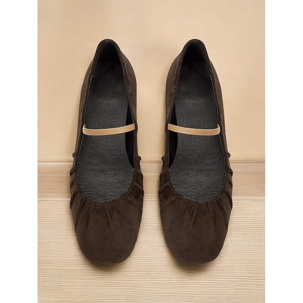 Damen-Ballerinas im Retro-Stil aus braunem Wildleder - Ballerinas mit elastischem Riemen und Faltendetail, perfekt für lässige Ausflüge und Vintage-inspirierte Mode Lightinthebox