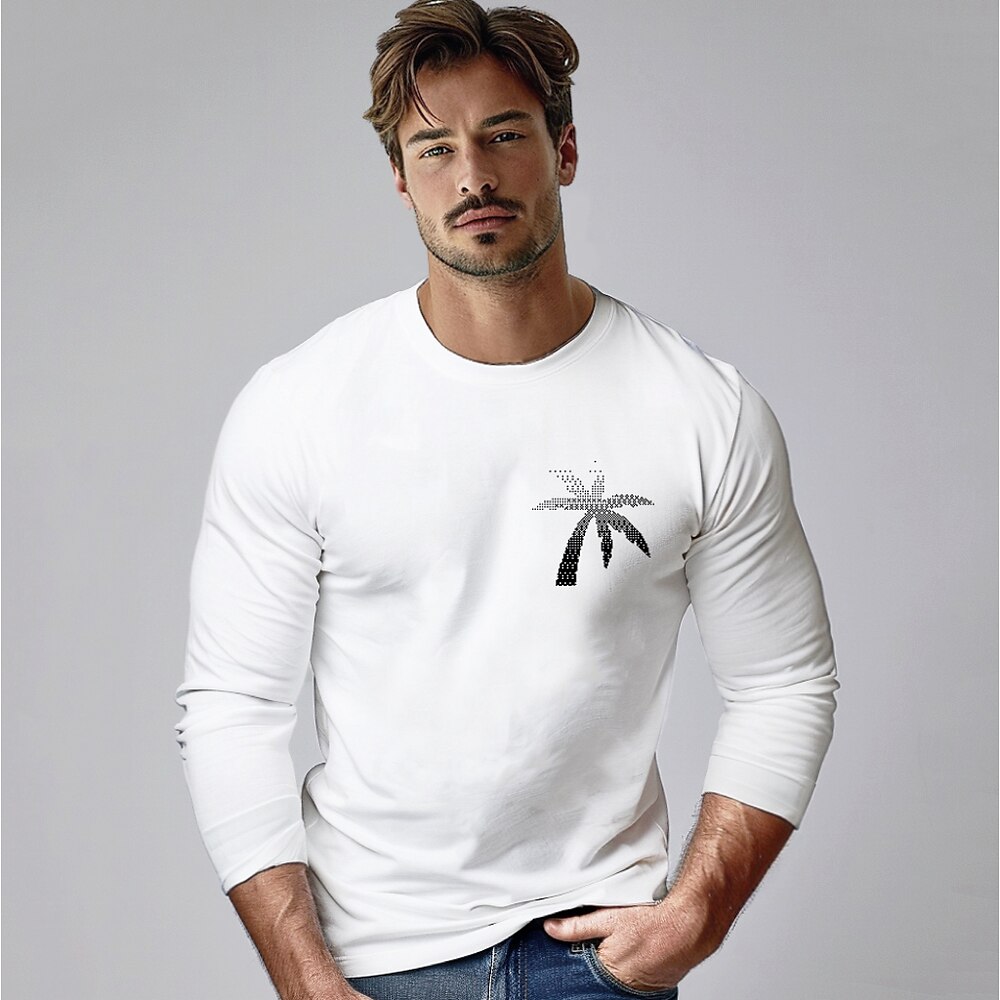 T-Shirt mit Grafik für Herren, 100 % Baumwolle, lässiger Stil, klassischer Stil, Palmen, Rundhalsausschnitt, Kleidung, andere Drucke, Outdoor, Straße, Alltag, Sport, Urlaub, langärmlig, modisch, cool, Lightinthebox