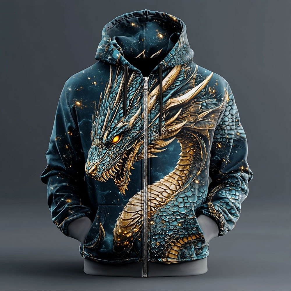 Herren Hoodie Sweatshirt Kapuze Blau Mit Kapuze Drache 3D-Druck Cool Herbst Winter Bekleidung Kapuzenpullover Sweatshirts Lightinthebox