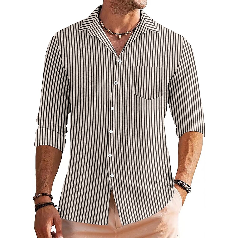 Herren Hemd Sommerhemd Lässiges Hemd Strandhemd Knopfhemd Dunkelbraun Schwarz Weiß Hellgrün Rote Langarm Streifen Kargen Hawaiianisch Festtage Button-Down Bekleidung Polyester Modisch Brautkleider Lightinthebox