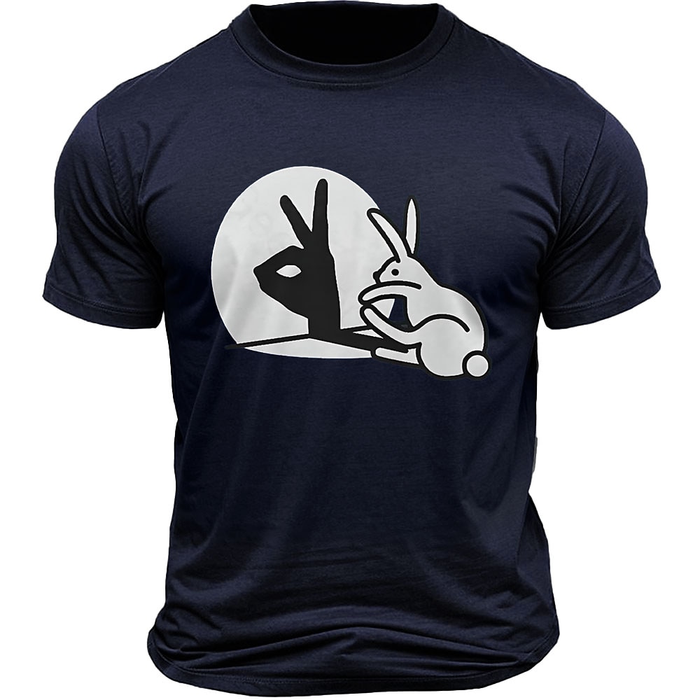 Herren Hase Kaninchen Lustig Geste T Shirt 100% Baumwolle Kurzarm Grafik Hemd Schwarz Dunkel Blau Armeegrün Bequemes T-Shirt Urlaub Strasse Modedesigner-Kleidung Lightinthebox