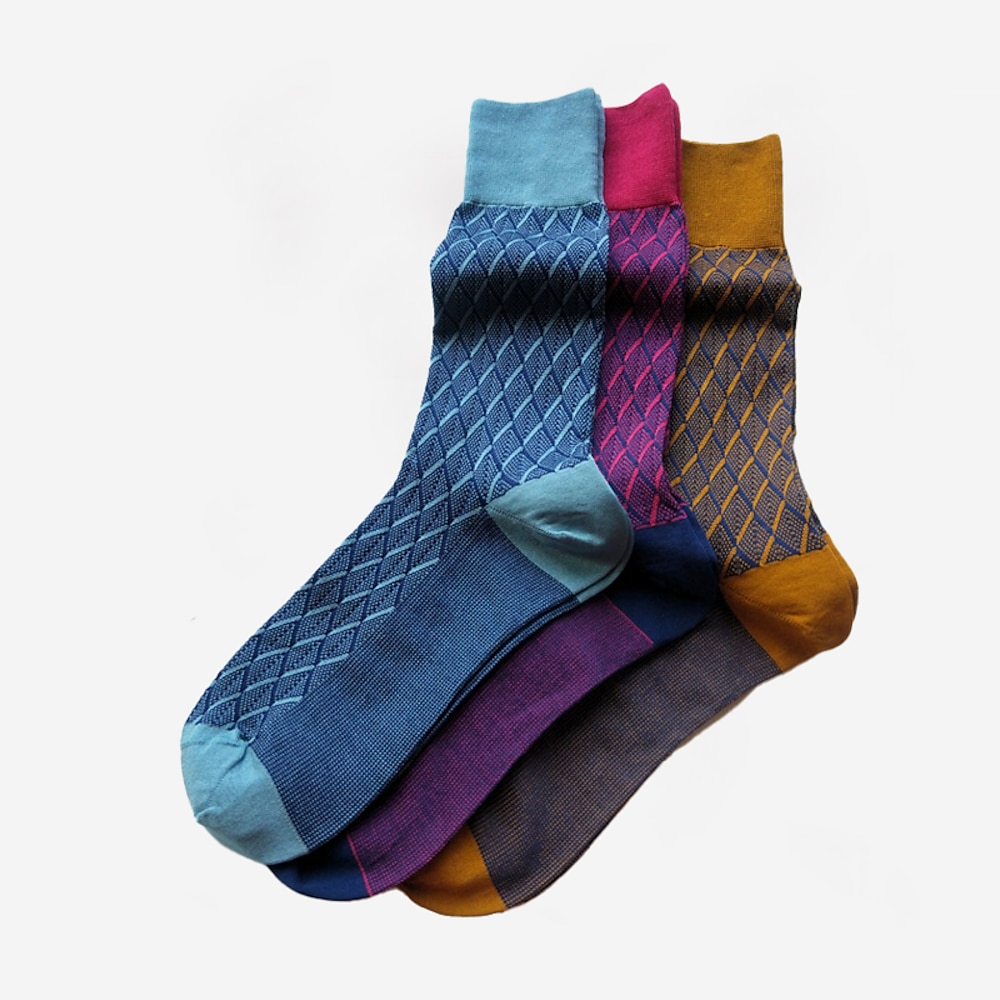 Herren 1 Paar Socken Gelb Rote Farbe Plaid Schottenstoff Kariert Geometrie Formal Hochzeit Party Dünn Frühling Herbst Strickware Elegant Lightinthebox